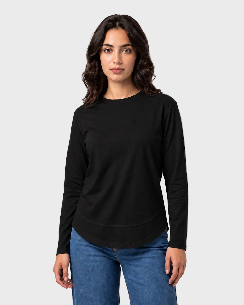 Curved Hem Long Sleeve Top