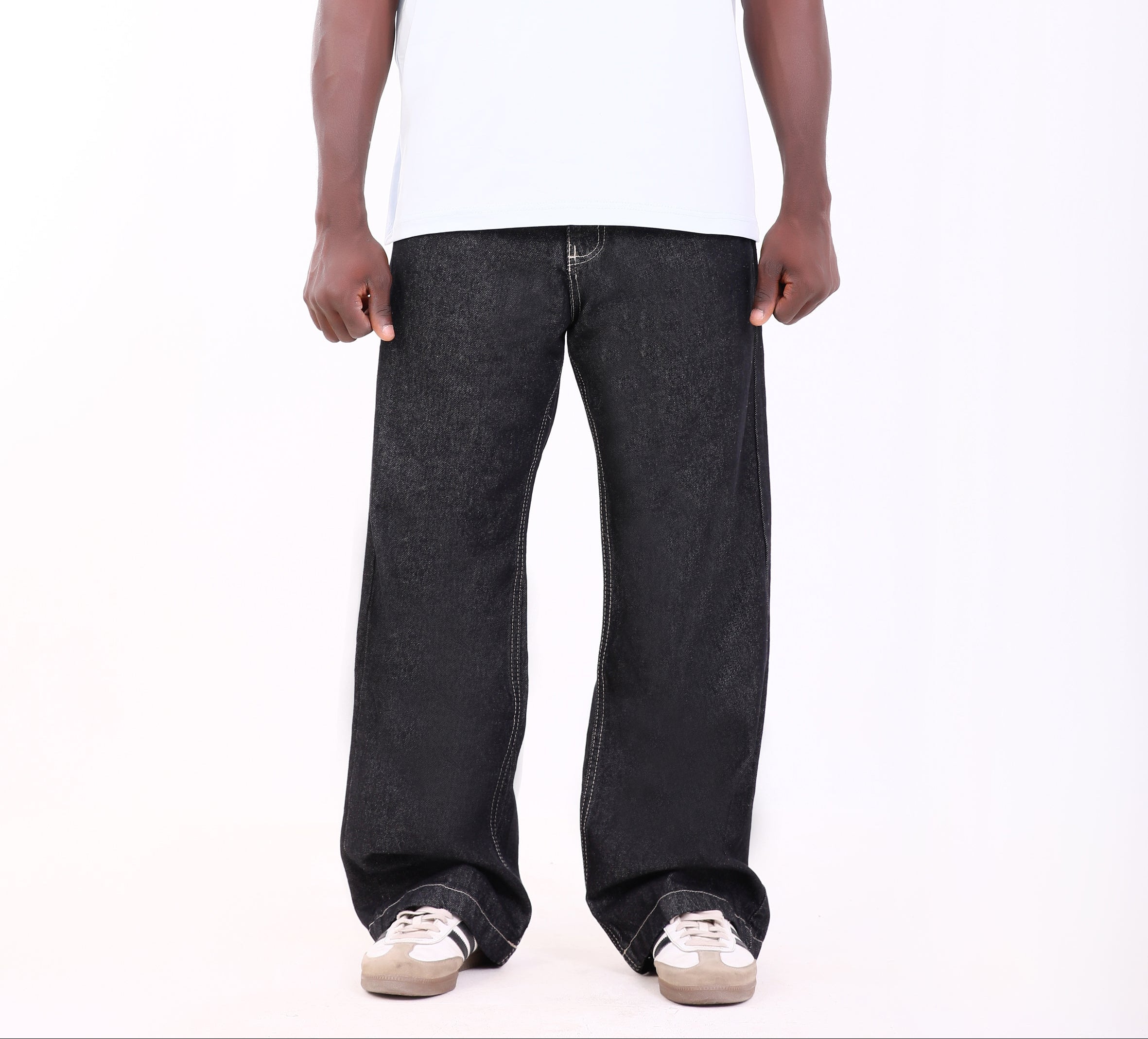 Raw Black Denim White Stitching