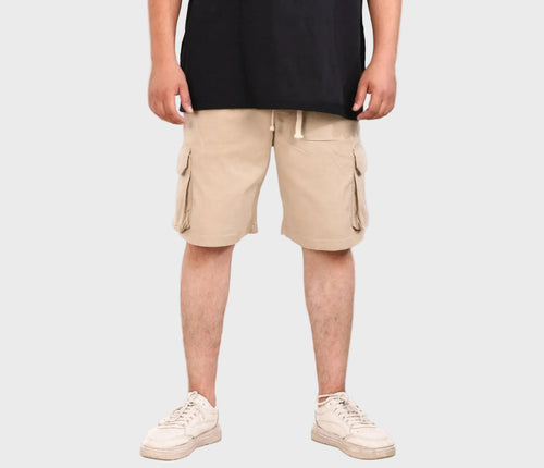 Beige Gabardine Side Pocket Shorts