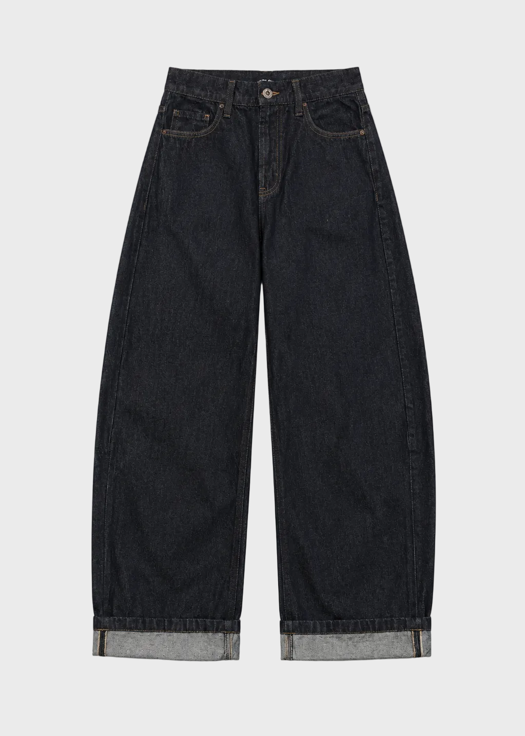Raw Blue Mid-Waist Baggy Folded Jeans