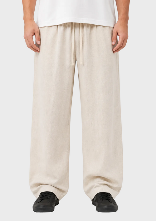Beige Pleated Linen Pants