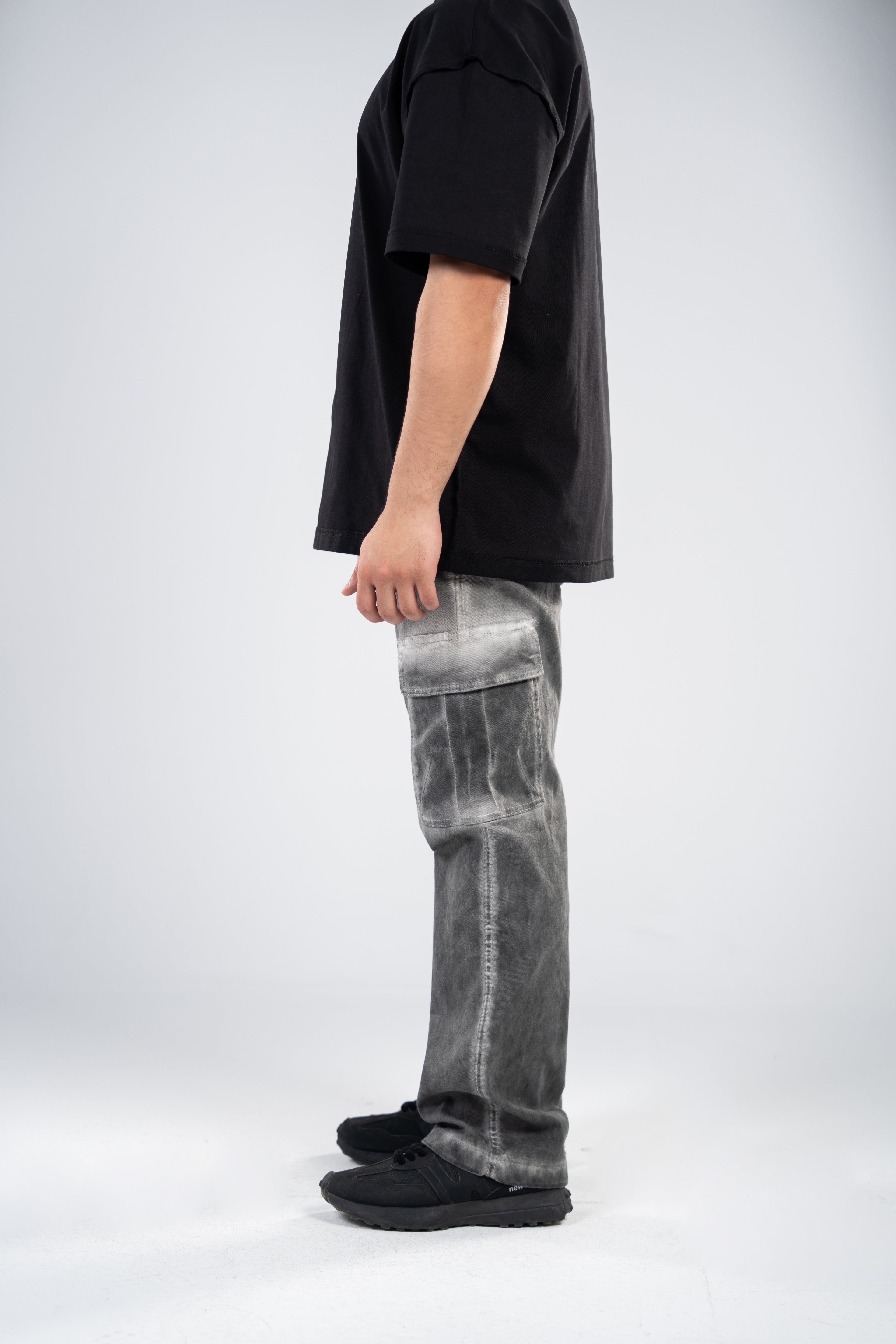 Gray Cargo Gabardine Pants