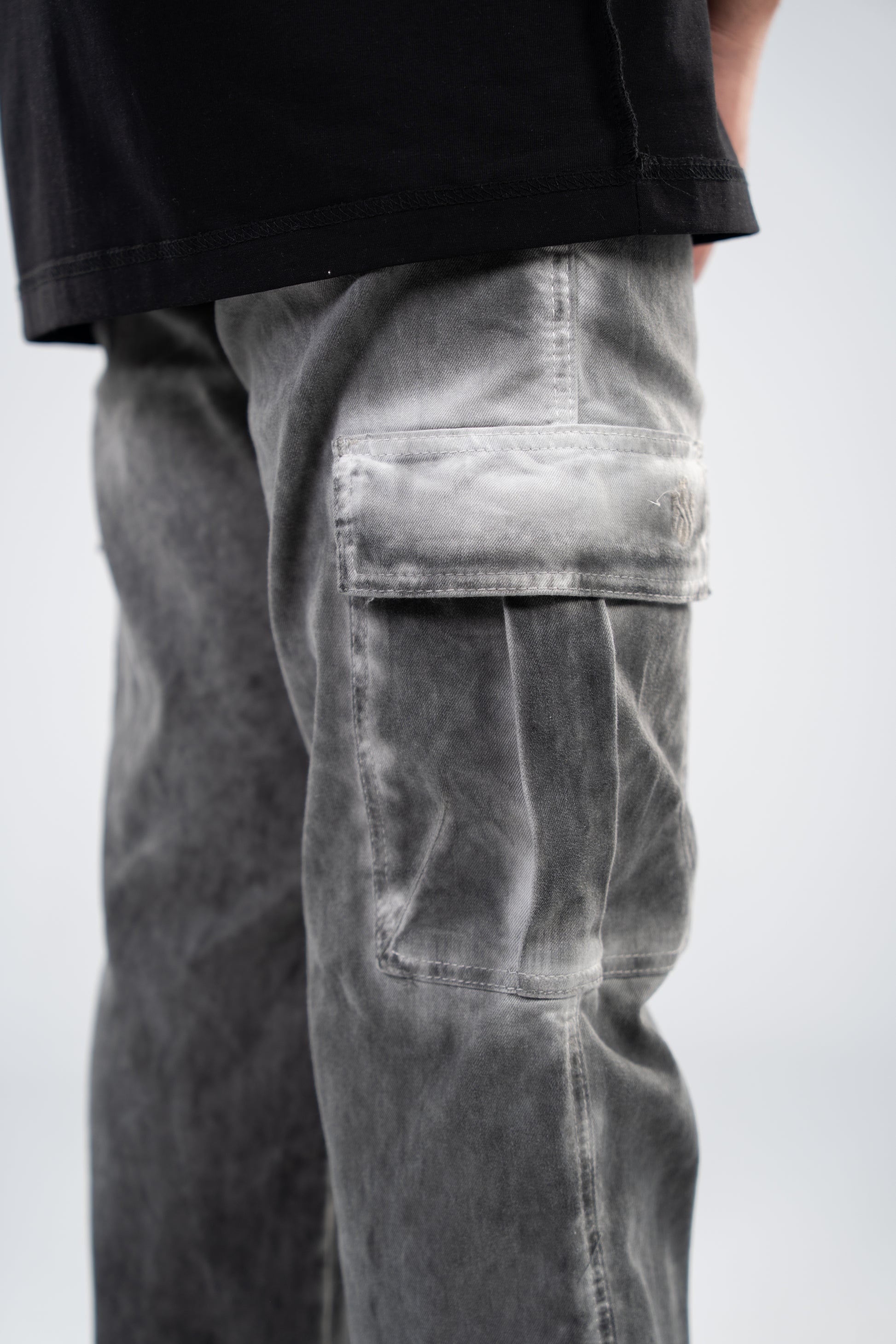 Gray Cargo Gabardine Pants