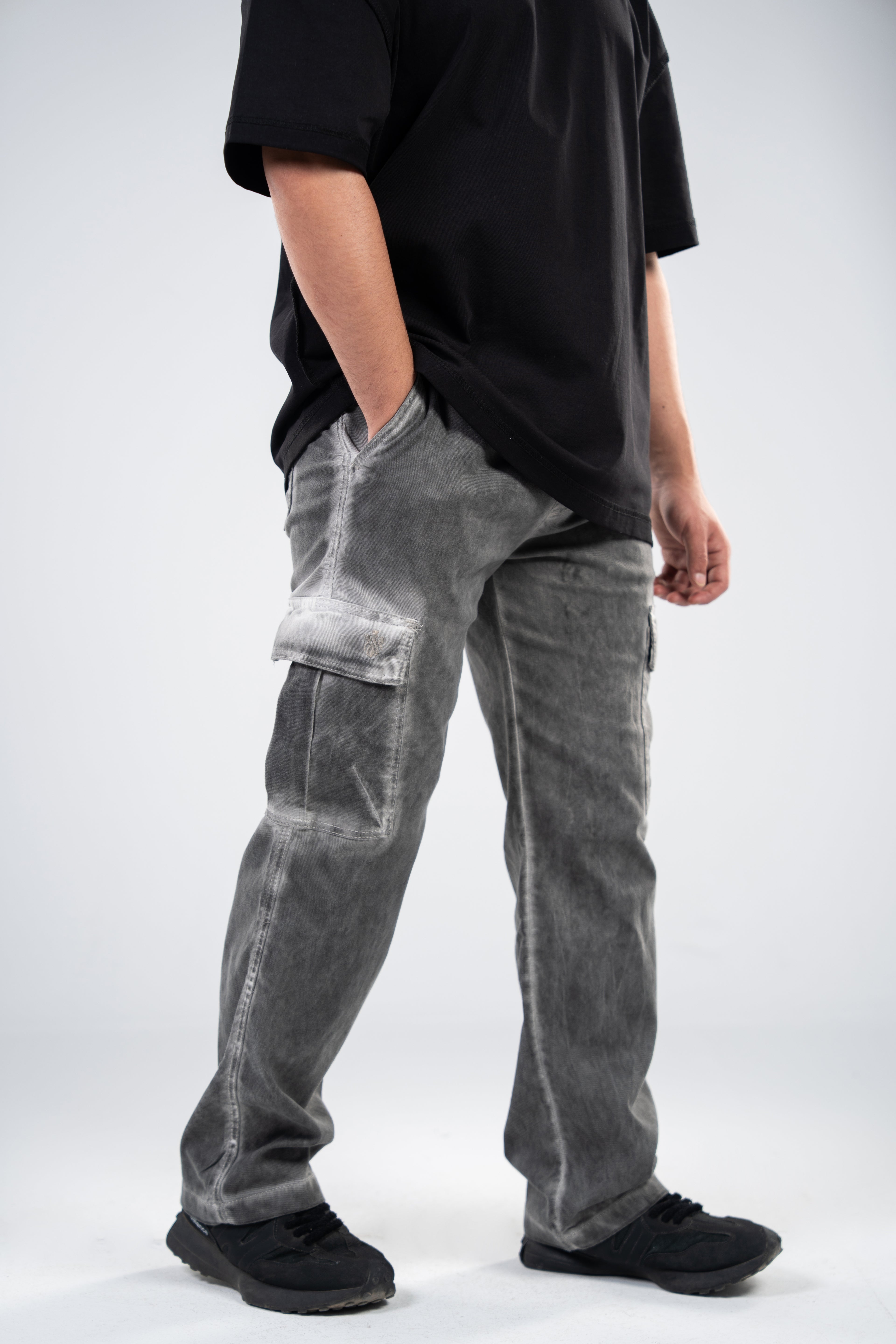 Gray Cargo Gabardine Pants