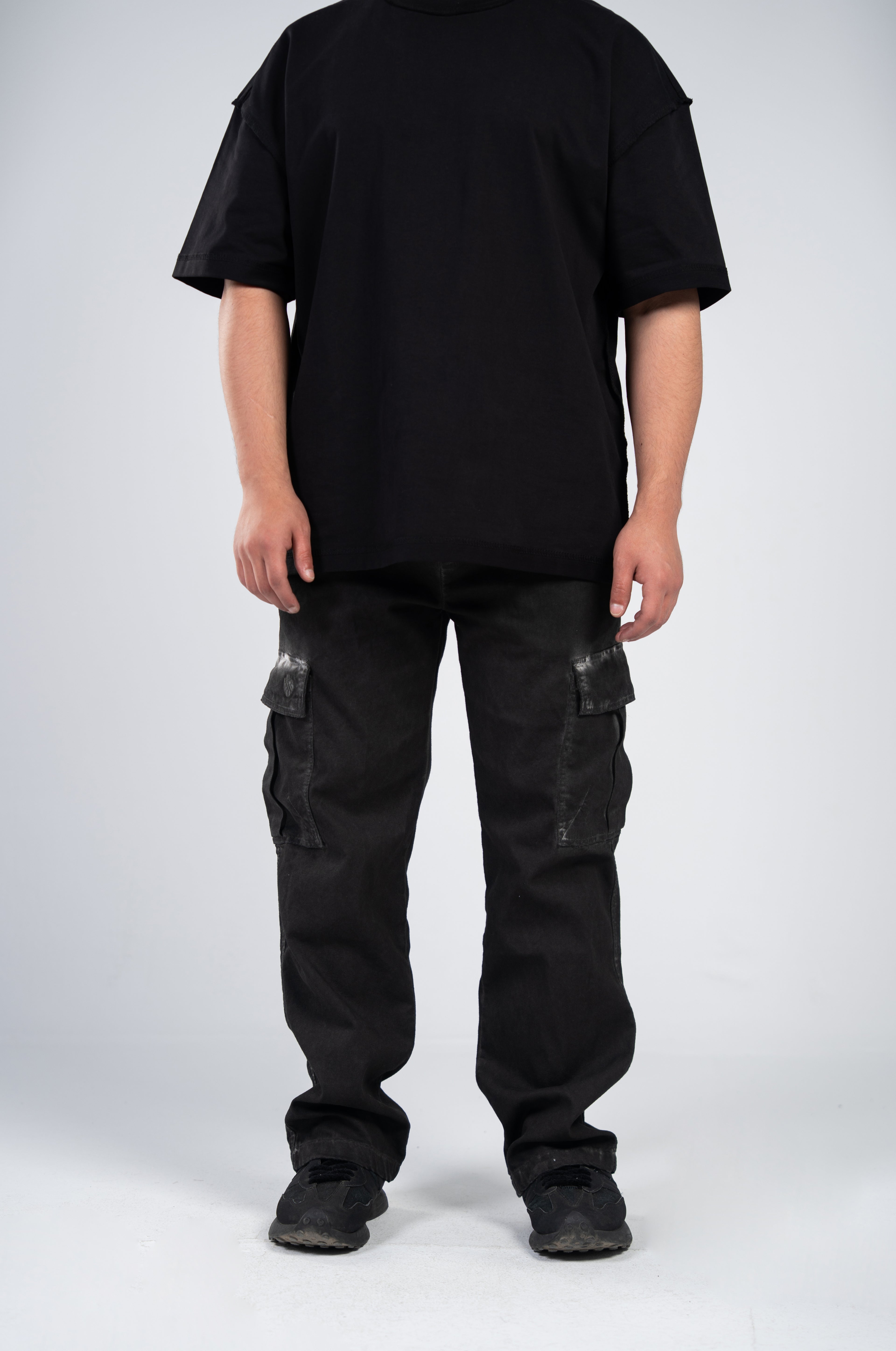 Greased Black Cargo Gabardine Pants