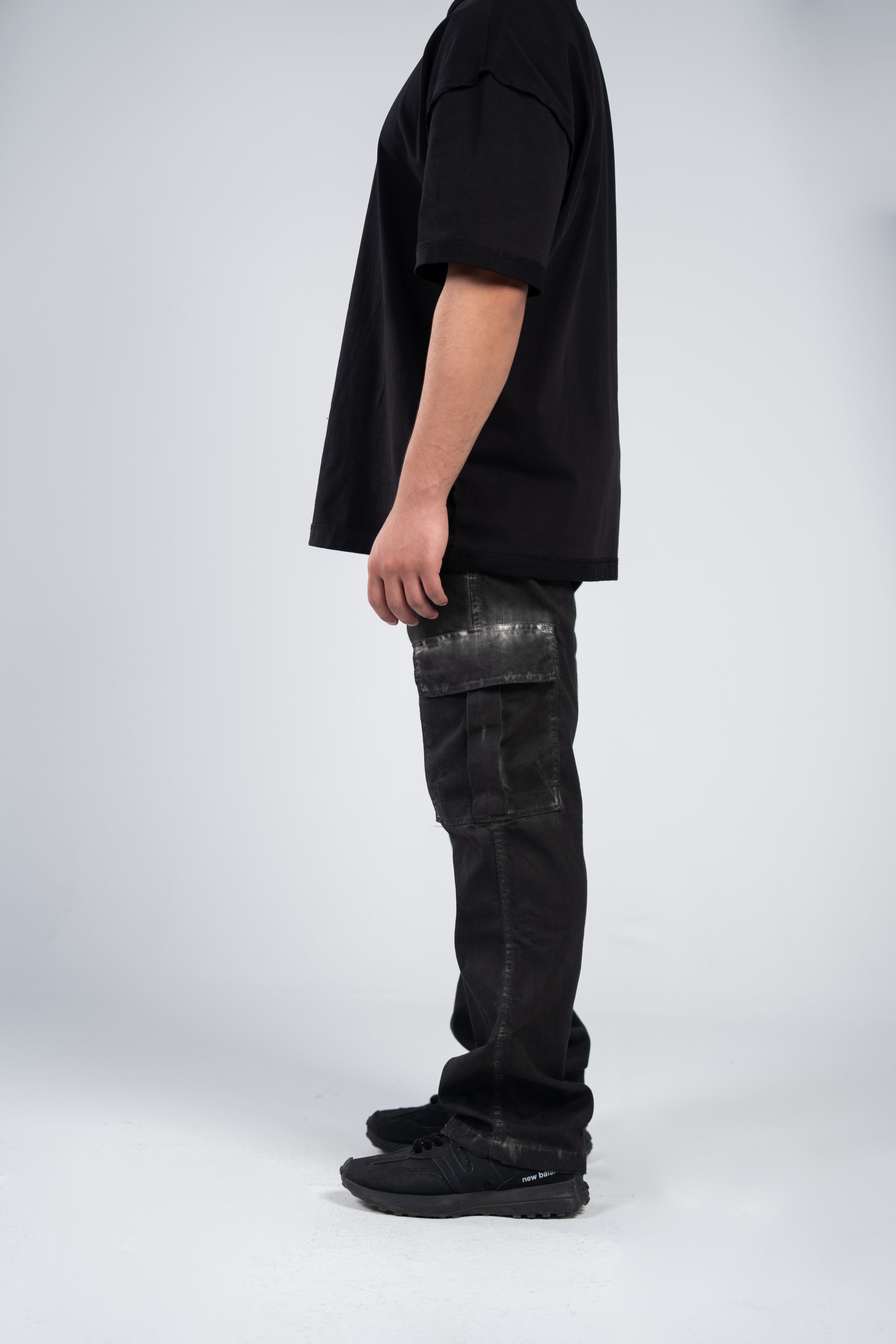 Greased Black Cargo Gabardine Pants