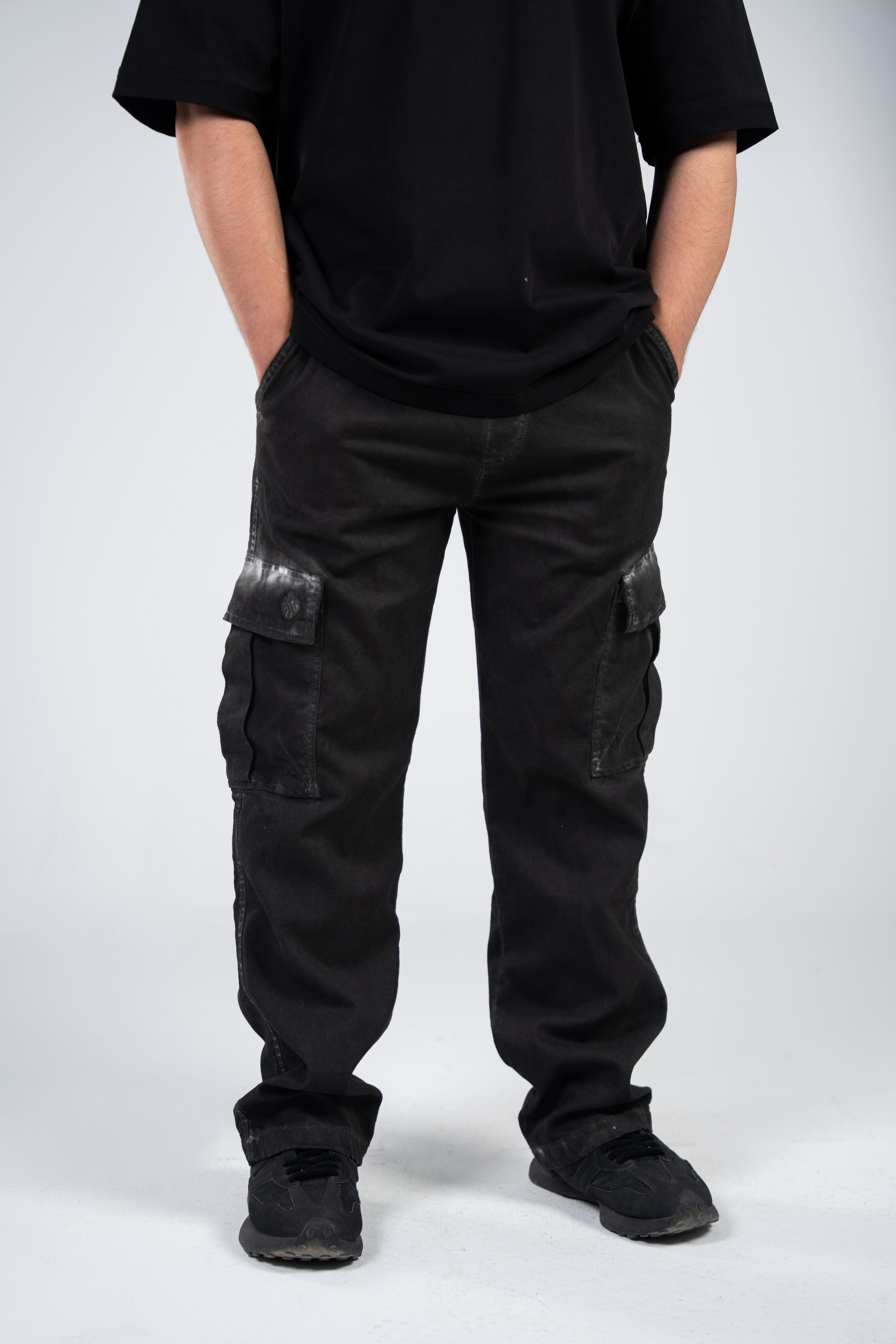Greased Black Cargo Gabardine Pants