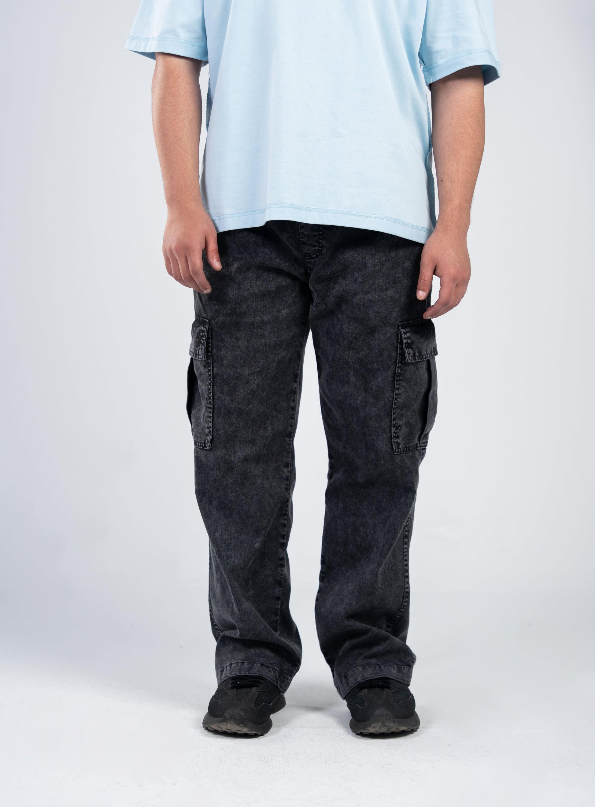 Stonewashed Black Cargo Gabardine Pants