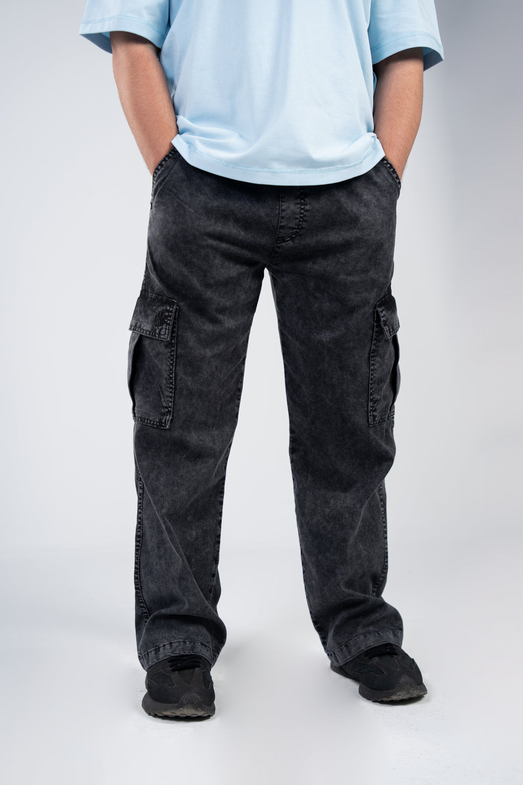 Stonewashed Black Cargo Gabardine Pants