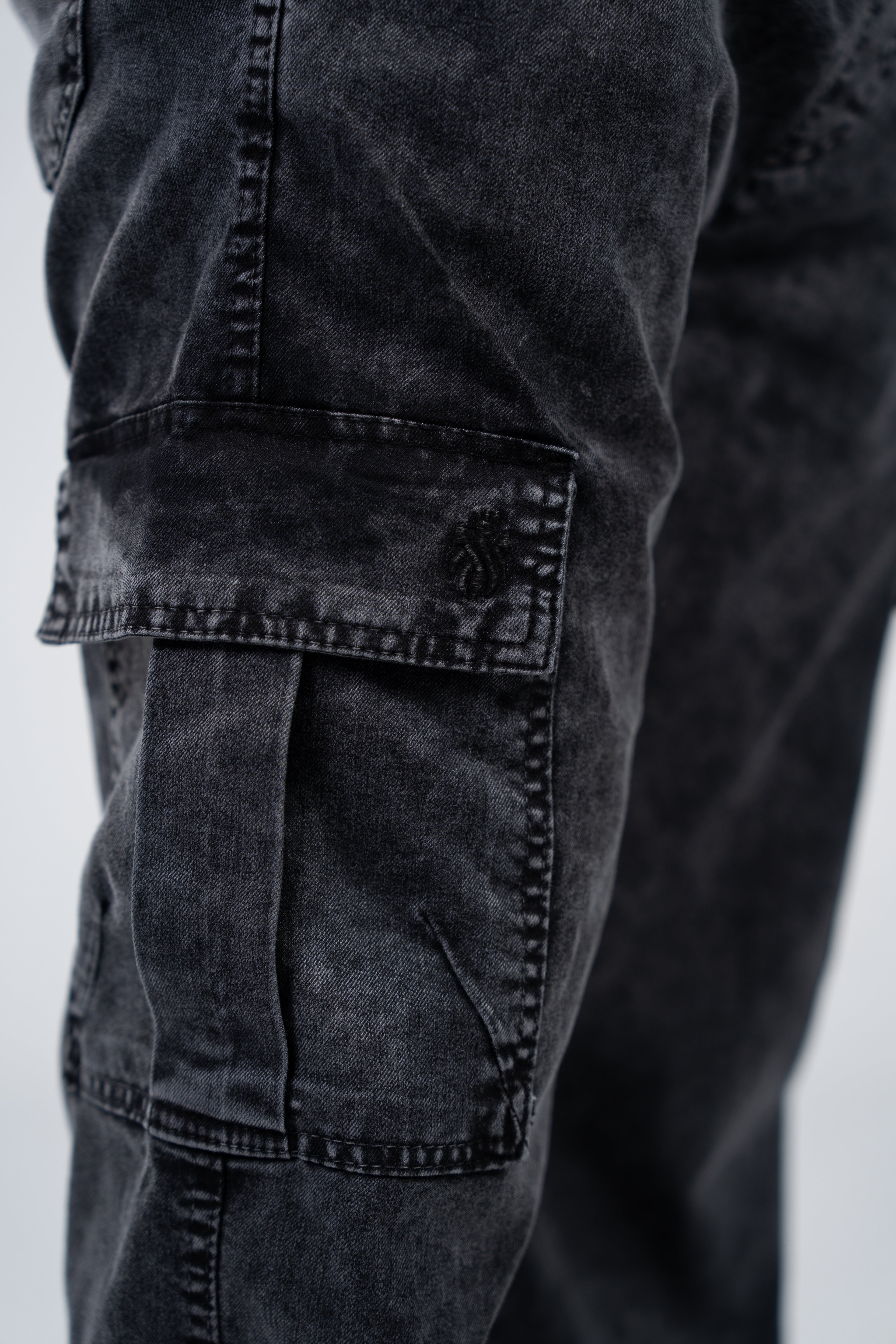 Stonewashed Black Cargo Gabardine Pants