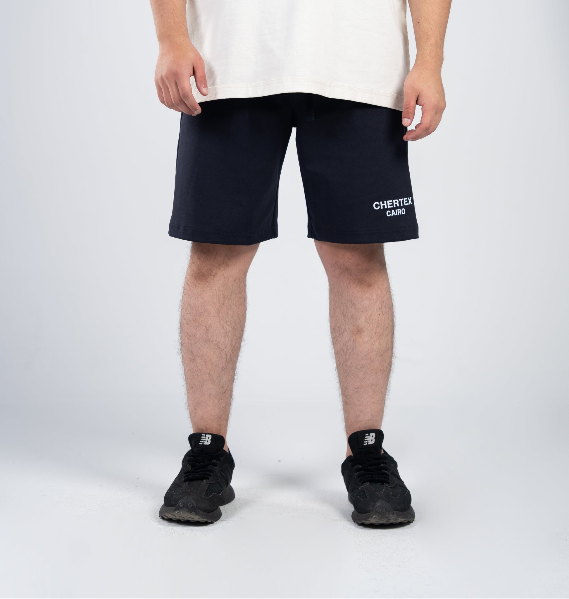 Navy Front Print Shorts
