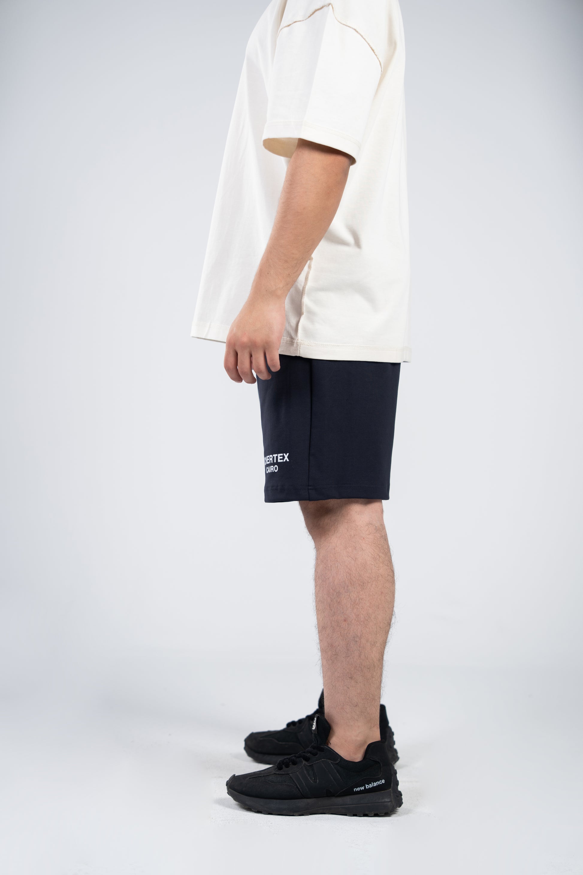 Navy Front Print Shorts