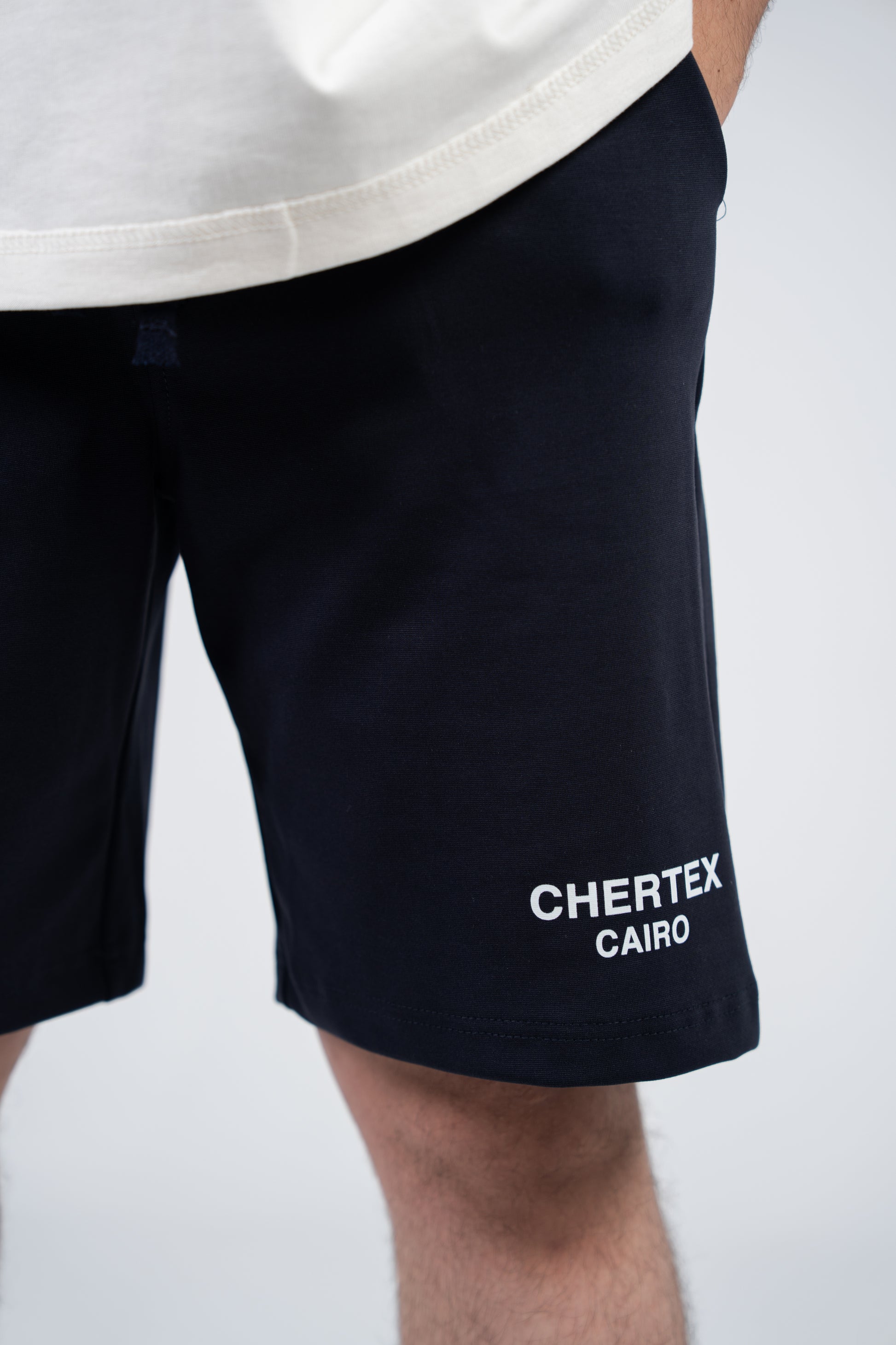 Navy Front Print Shorts