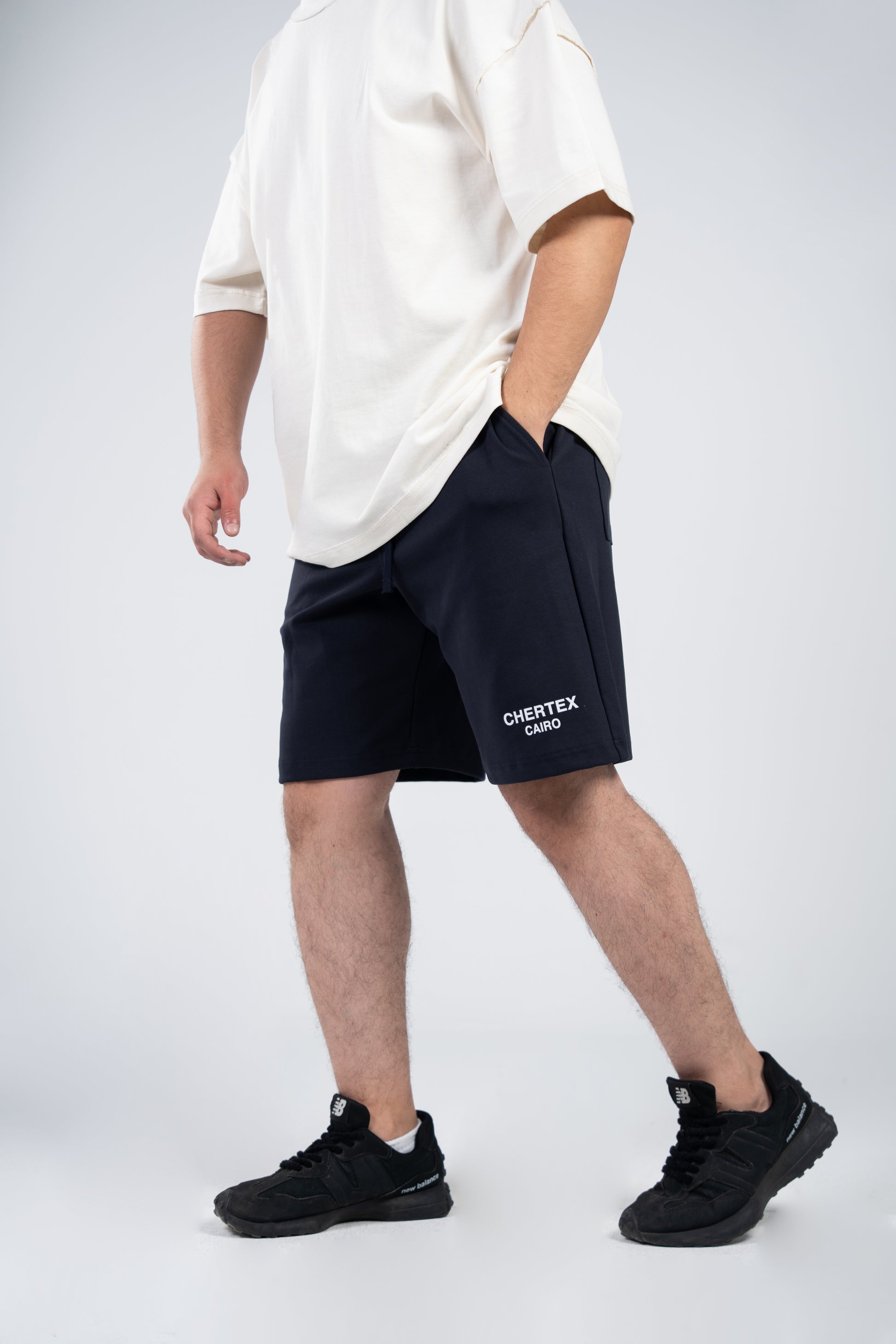 Navy Front Print Shorts