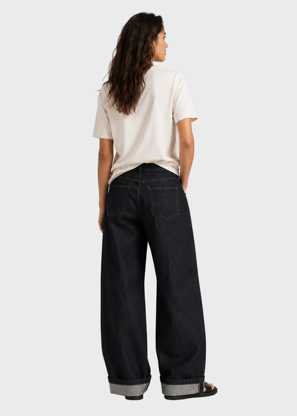 Raw Blue Mid-Waist Baggy Folded Jeans