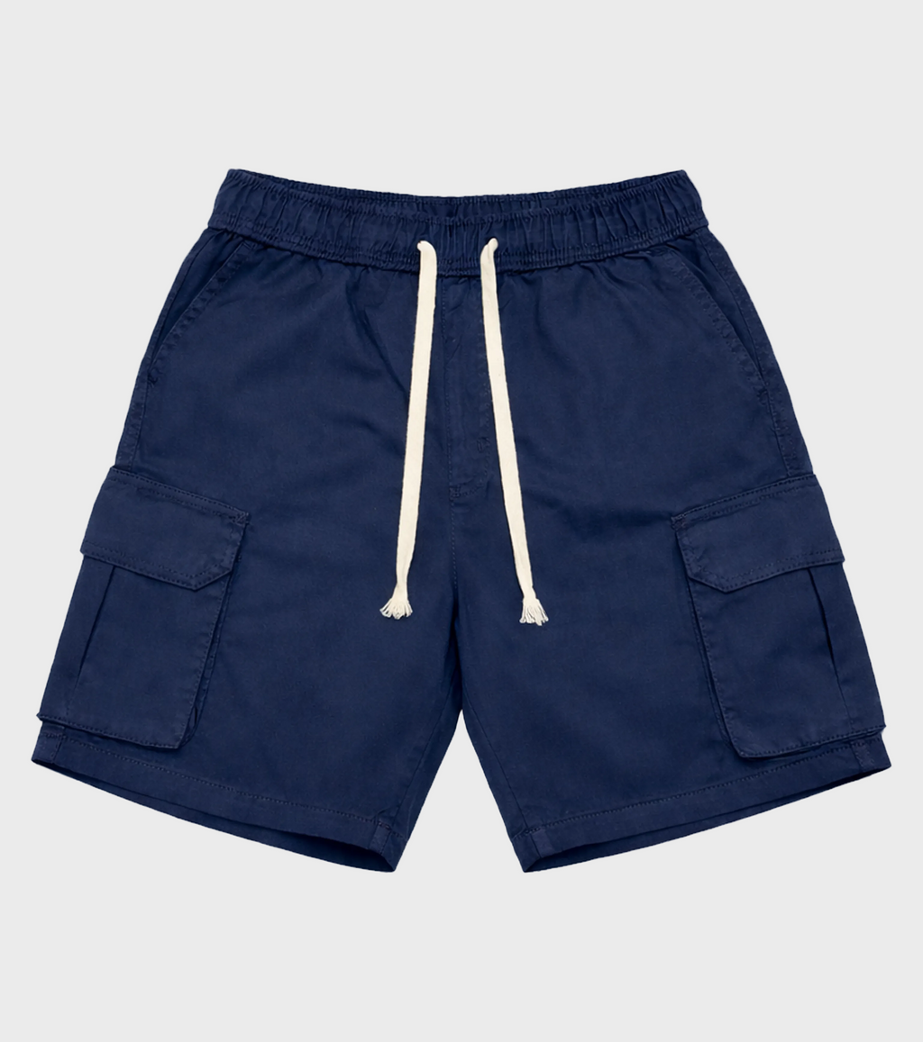 Navy Gabardine Side Pocket Shorts