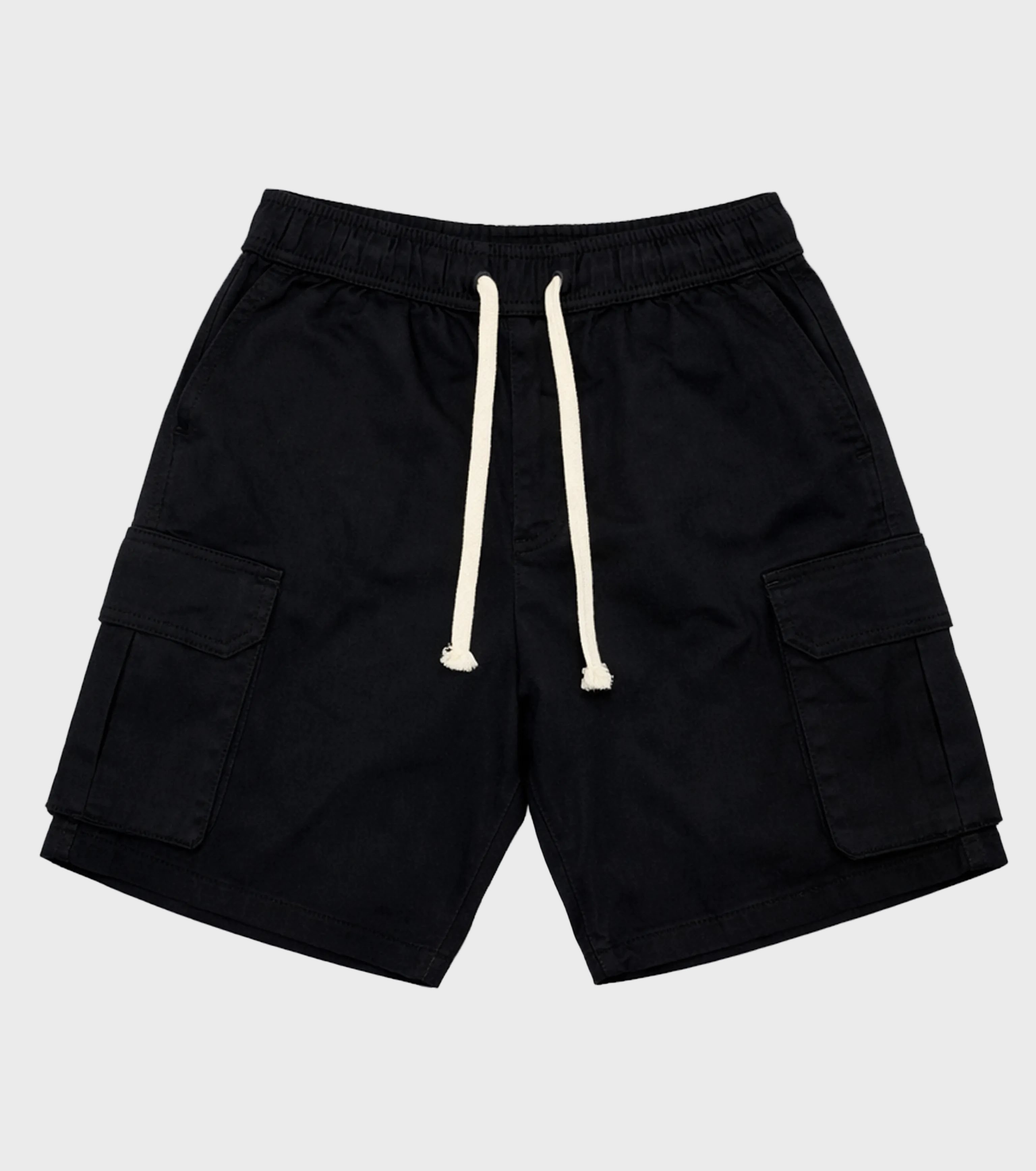 Black Gabardine Side Pocket Shorts