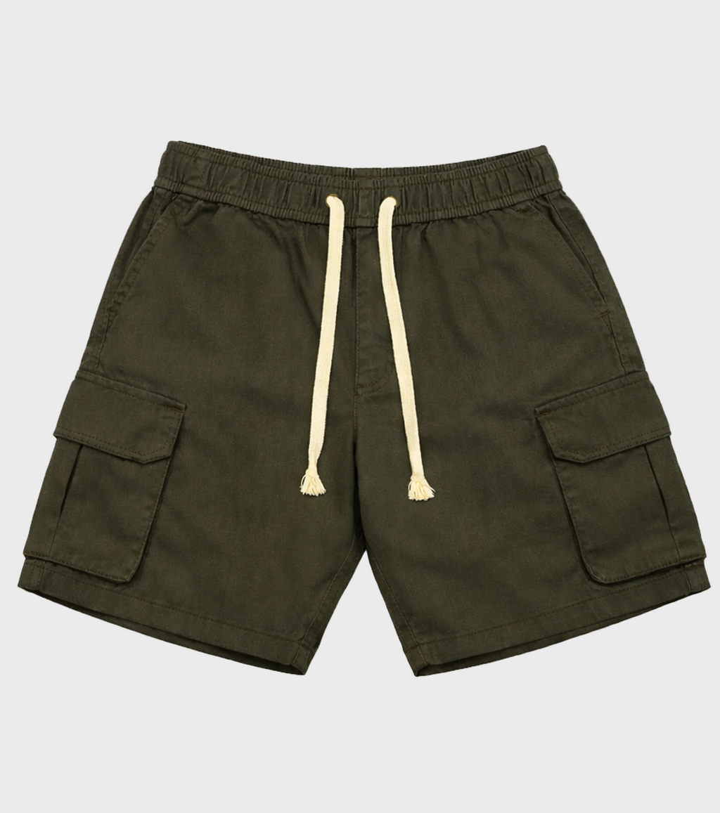 Olive Gabardine Side Pocket Shorts