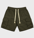 Olive Gabardine Side Pocket Shorts