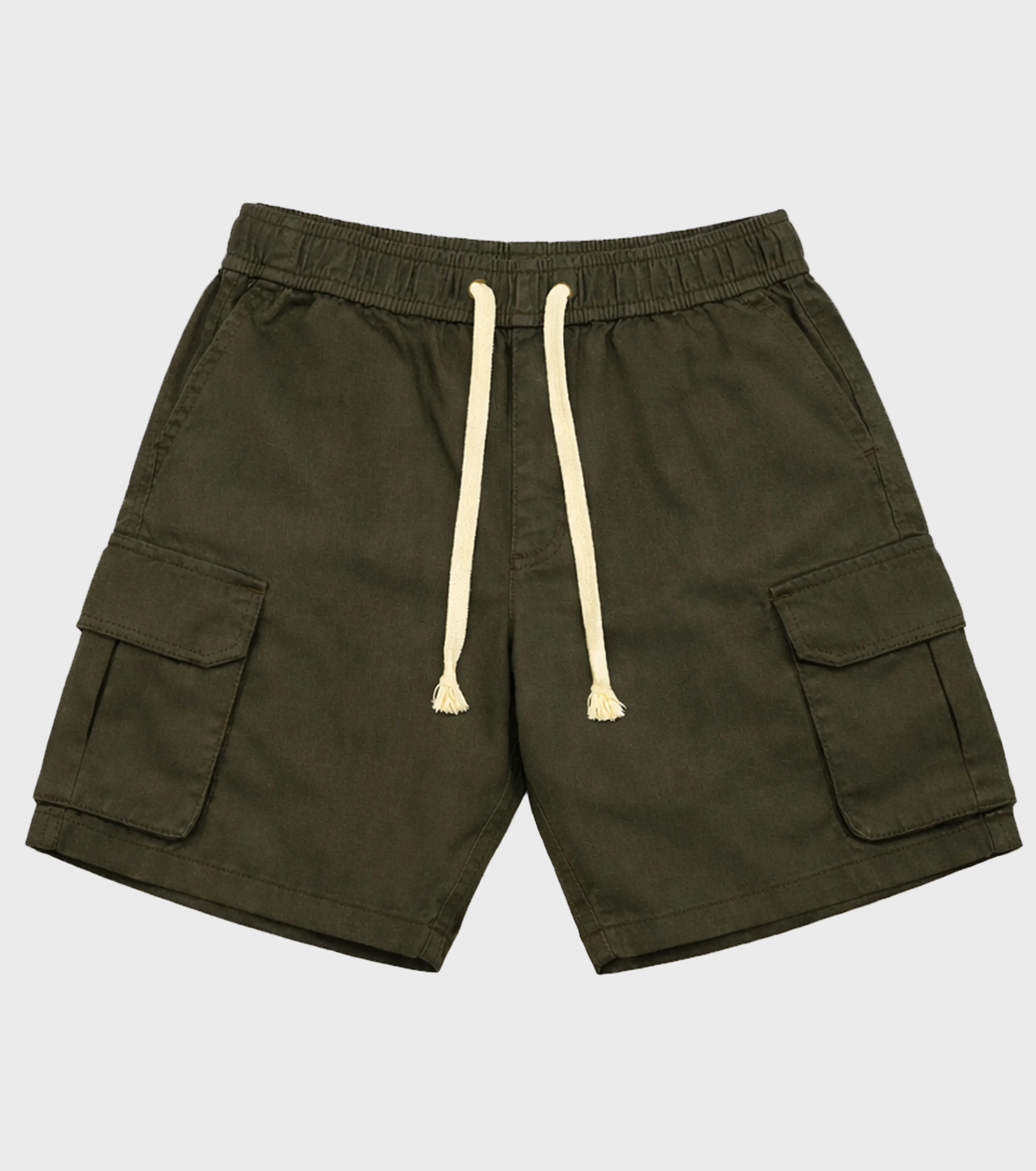 Olive Gabardine Side Pocket Shorts